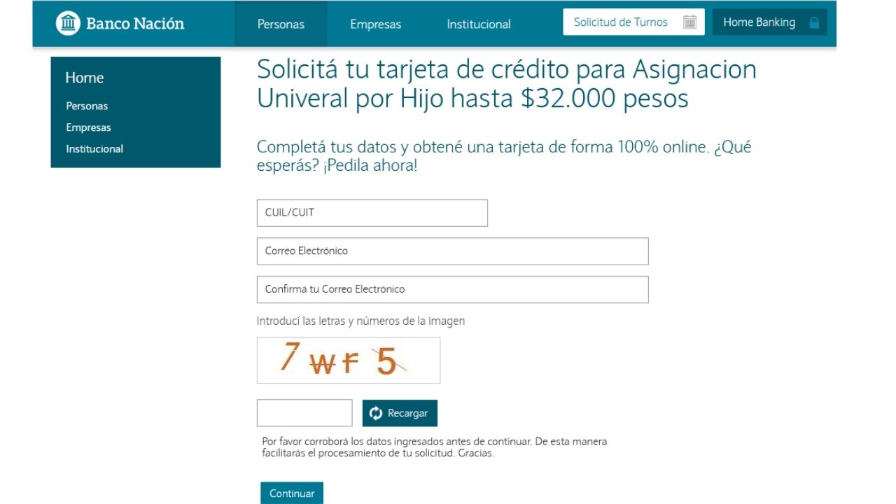 Solicitar Tarjeta del Banco Nación de 32 mil pesos