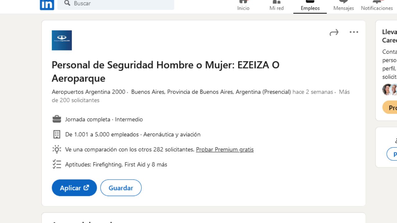 Enviar CV Seguridad eropuertos Argentina 2000
