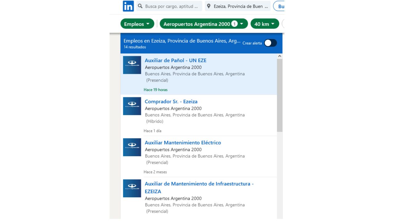 Ofertas de trabajo Aeropuertos Argentina 2000