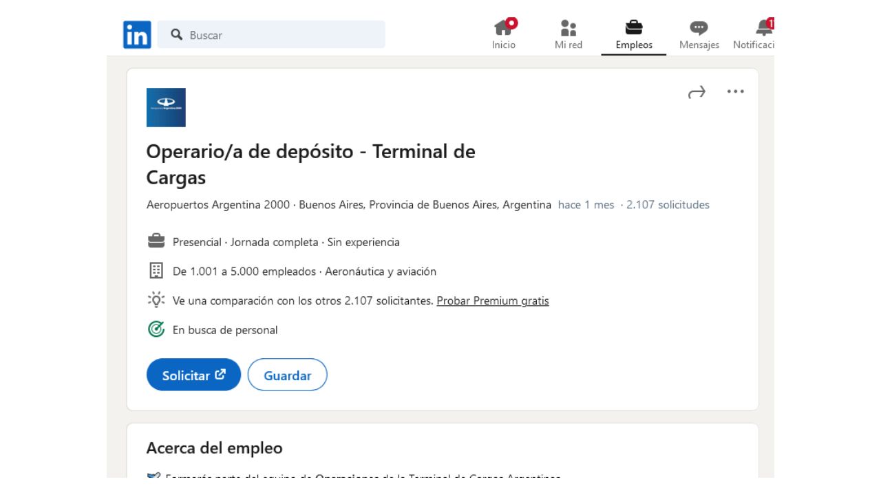 Operario Depósito en Terminal Cargas de Aeropuertos Argentina 2000